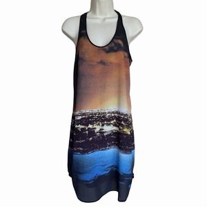 Clover Canyon Racerback Tank Dress Sz XS Cityscape Art Deco Maximalism Vibrant